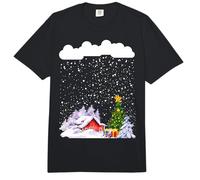 Cozy Snow Cabin with Snowflakes and Snowy Christmas Tree Comfort Colors Adult Heavyweight T-Shirt