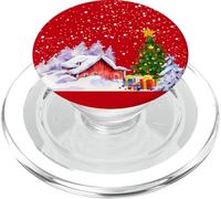 Cozy snow cabin with snowflakes and snowy Christmas tree PopSockets PopGrip for MagSafe