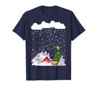 Cozy Snow Cabin with Snowflakes and Snowy Christmas Tree T-Shirt