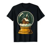 Cozy Snow Globe Snowy Winter Scene Christmas Cabin Scene Art T-Shirt