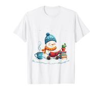 Cozy Snowman Reading Book Lover Christmas Bookworm Librarian Value Graphic T-Shirt