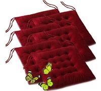 Cozy Square Velvet Chair Pads with Ties Soft Tufted Non-Slip Seat Cushions for Dining Chairs Pressure-Relief Pads for Home Decor (Wine Red 17x17in Set of 6)