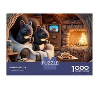 Cozy Squirrel by Fireplace 1000 Piece Jigsaw Puzzle Paper for Adults Winter Cabin Night Scene Relaxation 38x26cm/1000pcs
