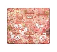 Cozy Strawberry Cafe Kitten Illustration Fanciful Small Mouse Pad | Strawberry Cafe Theme, Fanciful Art Style, Cozy Feline Illustration, Compact Desk Accessory, Smooth Tracking Surface