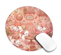 Cozy Strawberry Cafe Kitten Illustration Fanciful Small Mouse Pad | Strawberry Cafe Theme, Fanciful Art Style, Cozy Feline Illustration, Compact Desk Accessory, Smooth Tracking Surface