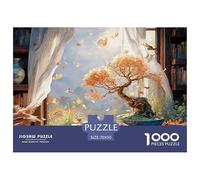 Cozy Study Room with Bookshelves 1000 Piece Eco-friendly Paper Jigsaw Puzzles Autumn Bonsai Unique Challenging Educational Toys Puzzles for Toddlers 70x50cm/1000pcs
