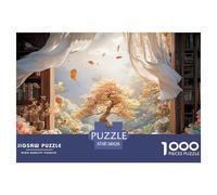 Cozy Study Room with Bookshelves 1000 Piece Sturdy Cardboard Jigsaw Puzzles Autumn Bonsai Unique Challenging Creative Game Jigsaws As Home Decoration38x26cm/1000pcs