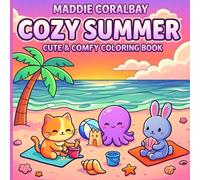 COZY SUMMER: Coloring Book |Cute Coastal Kawaii Animals | Bold & Easy | Stress Relief | Adults