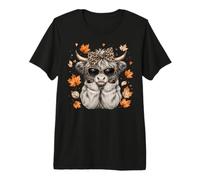 Cozy Sweater Highland Cow with Leopard Bow Autumn Premium T-Shirt