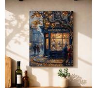 Cozy Tea Shop Autumn Street Scene Canvas Kitchen Wall Art 16x20