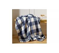 Cozy Teddy Fleece Throw Blanket, Navy Blue and White Buffalo Check Pattern, Super Soft Plush Material, 125x150cm