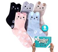 Cozy Toes 5 Pairs Warm Cat Socks For Womens 4-7 With a Gift Package - Girls Novelty Socks With Cute Pattern | Perfect Stocking Fillers For Teenage Girls | Cat Christmas Gifts For Women