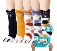Cozy Toes 5 Pairs Warm Fluffy Cat Socks For Womens 4-7 With a Gift Package - Girls Fluffy Socks With Cute Pattern | Perfect Stocking Fillers For Teenage Girls |Cat Christmas Gifts For Women