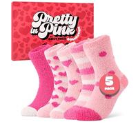 Cozy Toes 5 Pairs Warm Pink Fluffy Socks For Womens 4-7 With a Gift Package - Girls Fluffy Socks With Cute Pattern | Stocking Fillers For Teenage Girls | Ladies Christmas Gifts For Women