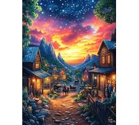Cozy Village at Sunset 500 Piece Premium Jigsaw Puzzle Science Fiction Magical Dream Adult Jigsaws Brain Training Hobby Home Decor Winter Gift Unique Shaped Eco Friendly Material 500 PCS