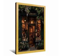 Cozy Vintage Library Storefront with Wisteria Canvas Wall Art Moody Dark Academia Print for Book Lover Home Decor
