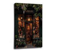 Cozy Vintage Library Storefront with Wisteria Canvas Wall Art Moody Dark Academia Print for Book Lover Home Decor