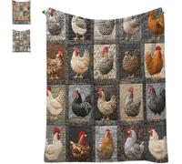 Cozy Vintage Rooster Plaid Blanket, Chicken Print Flannel Blanket, Funny & Cute Cozy Chicken Throw Funny Farm Quilt (Grey,70 * 100cm)