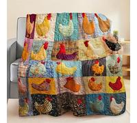 Cozy Vintage Rooster Plaid Blanket, Cozy Funny Country Farmhouse Throw, Farm Chicken Print Quilt - Soft, Lightweight, Washable & Anti-Pilling for All-Season Comfort, Home DeCor & Gifting (130*150cm)
