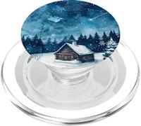 Cozy Winter Cabin Holiday Night Scene Art PopSockets PopGrip for MagSafe