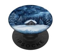 Cozy Winter Cabin Holiday Scene Merry Nights Christmas, Xmas PopSockets Adhesive PopGrip