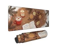 Cozy Winter Coffee Journal Theme Mug Large Mouse Pad 12x32 Inch | Pine Branches, XXL Mouse Pad, Dried Orange Slices, Open Journal, Seasonal Coffee Theme, Warm Atmosphere, Desk Organization