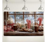 Cozy Winter Treats Backdrop, Festive Candy Cane and Biscuit Photography Background, Christmas Indoor/Outdoor Decoration for Holiday Parties 71x43 Inch