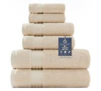 COZYART Beige Bath Towel Set, Turkish Cotton Hotel Large Towel Bulk for Bathroom, Thick Bathroom Set of 6 with 2 Bath Towels, 2 Hand Towels, 2 Washcloths, 650 GSM