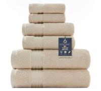 COZYART Beige Bath Towel Set, Turkish Cotton Hotel Large Towel Bulk for Bathroom, Thick Bathroom Set of 6 with 2 Bath Towels, 2 Hand Towels, 2 Washcloths, 650 GSM