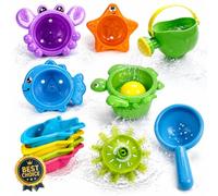 CozyBomB Baby Bath Toys for 1 2 3 Year Old, Colorful Floating Boats, Spoons & Watering Can | Safe, Easy to Clean & Fun Water Play Set | Bathtub, Pool & Water Table Toys