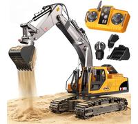 CozyBomB Construction Digger toys with 3 Interchangeable Heads & Light Effects,1:18 RC remote control car, Excavator Toys for Boys 3 4 5 6 7 8 9 10 11 12 Year Old Kids Birthday Gift