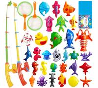 CozyBomB Magnetic Fishing Toys Game Set for Kids for Bath Time Pool Party with Pole Rod Net, Plastic Floating Fish - Toddler Education Teaching Christmas Birthday Gifts for Kids Ocean Sea Animals