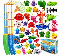 CozyBomB Magnetic Fishing Toys Game Set for Kids for Bath Time Pool Party with Pole Rod Net, Plastic Floating Fish - Toddler Education Teaching Christmas Birthday Gifts