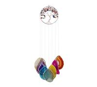 CozyCabin 7 Chakra Tree of Life Healing Stone and Crystal Hanging Ornament, Natural Agate Slices Wind Chime Slab Windchime for Home Outdoor Patio Decoration Gifts