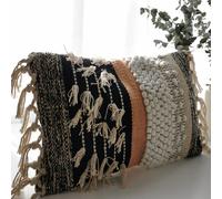 COZYDEKO Decorative Boho-Chic Textured Lumbar Pillow Cover 12”x20” Trendy Moroccan Rustic Throw with Tufted Accents Handwoven Cotton, Neutral Farmhouse Home Decor, Limited Edition (No Insert)