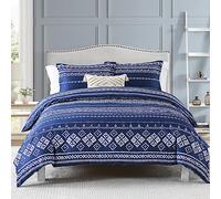 CozyDH Duvet Cover King Size - 100% Cotton 400TC Navy Blue Boho Geometric Pattern King Duvet Cover Set with Zipper Closure 8 Ties, 3 PCS Soft Bohemian Aztec Bedding Set (104x90, No Comforter)