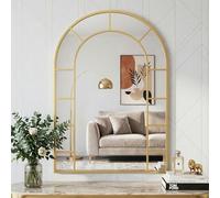 CozyDH Window Mirror Arched for Wall Decor - Gold Decorative Window Pane Mirror Wall Mounted Large 36"X24", Ideal for Entryway, Fireplace, Living Room, Bathroom, Farmhouse