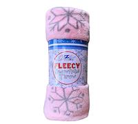 Cozydoze Xmas Blankets - Fleecy Throws. Christmas Trees, Reindeer, Owls, Winter Snowflakes In Red, Blue, Silver Grey, Gold, White. Warm & Cosy Double Thermal Fleece. (Snowflakes Pink/Silver)