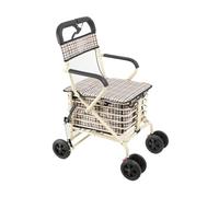 Cozyel Shopping Trolley with seat, Folding, Shopper Trolley with Handle & Hand Break & Backrest & Armrest, 6 Wheeled Sit & Go Shopping Trolley with Braking System, Bag Removable, Directional Locking