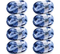 Cozyful Chunky Yarn for Hand Knitting - #10 Chunky Chenille Blanket Yarn, Jumbo Big Thick Chunky Yarns for Crocheting, Tie Dye Bulky Knit Yarns, 8 Skein (25 yds 8 oz Each Skein), Multi Blue & White