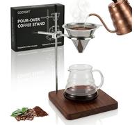 COZYGIFT Pour Over Stand - Solid Walnut Base & 360° Adjustable Coffee Filter Holder, Height Adjustable Coffee Dripper Station for V60, Chemex & Glass Funnels, Pour Over Coffee Station (Stand Only)