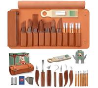 COZYGIFT Wood Carving Kit for Adults & Beginners - 29-Piece Professional Set with Leather Tool Roll, 7 Whittling Knives + 6 Detail Gouges, Splinter-Free Wooden Handles for Woodworking & DIY Gifts