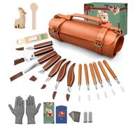 COZYGIFT Wood Carving Kit for Adults & Beginners - 31-Piece Set with 7 Whittling Knives & 6 Detail Gouges, 2 Pre-Carved Basswood Blocks, Leather Roll & Splinter-Free Handles for Woodworking & DIY Gift