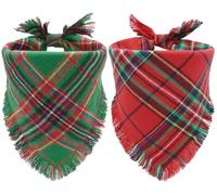 CozyHaus Christmas Dog Bandanas 2PCS-Large,Winter Classic Red Green Plaid Dog Scarf with Tassels Edges,Triangle Holiday Outfit for Boy and Girl Dogs,Pet Costumes for Medium to Large Dogs