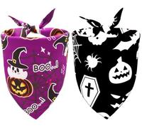 CozyHaus Halloween Dog Bandanas,Pumpkin and Cute Ghost Pet Scarf,Seasonal Outfit for Boy and Girl Dogs,Reversible Holiday Dog Costume for Medium to Large Dogs(2PCS,Purple,Black&White)