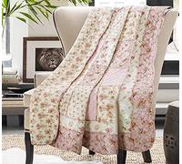 Cozyholy Original 100% Cotton Patchwork Quilt Pink Floral Bedspread Coverlet Reversible Vintage Shabby Chic Quilted Throw Blanket Bed Quilt Cover for Couch Sofa
