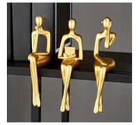 CozyHomeWare 3-Pcs Thinker Statues Resin Sculptures, Modern Abstract Home Decor Ornaments, Collectible Figurines for Bookshelves, Living Room, Office, or Dining Table Decorations - Gold Colour
