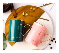 CozyHomeWare Coffee Mugs Gift Set- Love is Eternal- Gift for Couple, The Styled Ceramic Couple Cup Set with Spoon in a Gift Box (Pink and Green), Wedding, Anniversary, Birthday Gifts