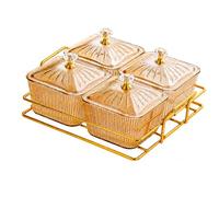 CozyHomeWare Nordic Serving Tray Set, Gold | Divided Plates, Crystal Knobs, Decorative Snack and Dry Fruit Organiser