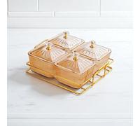 CozyHomeWare Nordic Serving Tray Set, Gold Divided Plates with Crystal Knobs, Decorative Snack and Dry Fruit Organiser